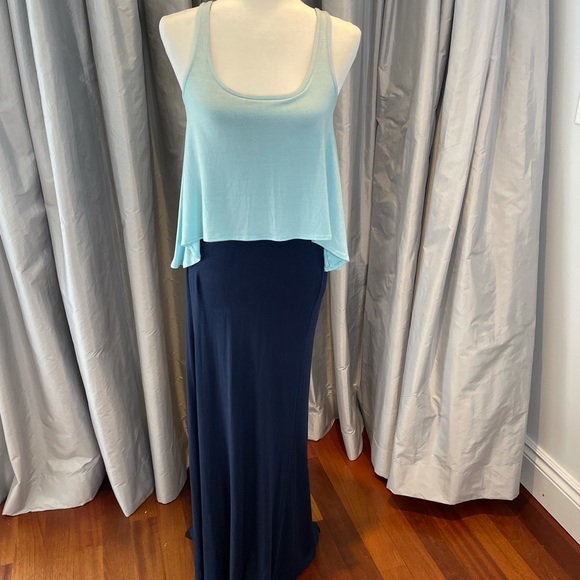 Michael Stars Maxi tiered dress navy/aqua Small - Picture 2 of 11